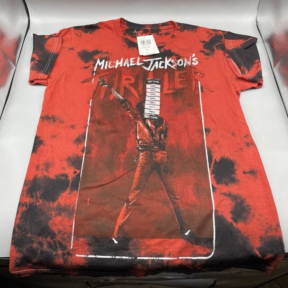 Tie-Dye Tops - Michael Jackson Thriller T-Shirt Red Tie-Dye Boyfriend Fit Womens SMALL New